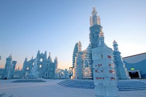 Buildings made of ice in Harbin, China for the annual ice festiavl